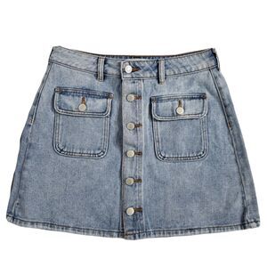 Pacsun Los Angeles Womens Skirt Size 26 Mini Light Denim Flap Pockets Buttons
